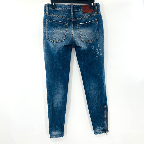 Dsquared2 Paint Splatter Skinny Jeans Size 40 Size 4 Medium Wash Rigid Denim - Picture 3 of 16